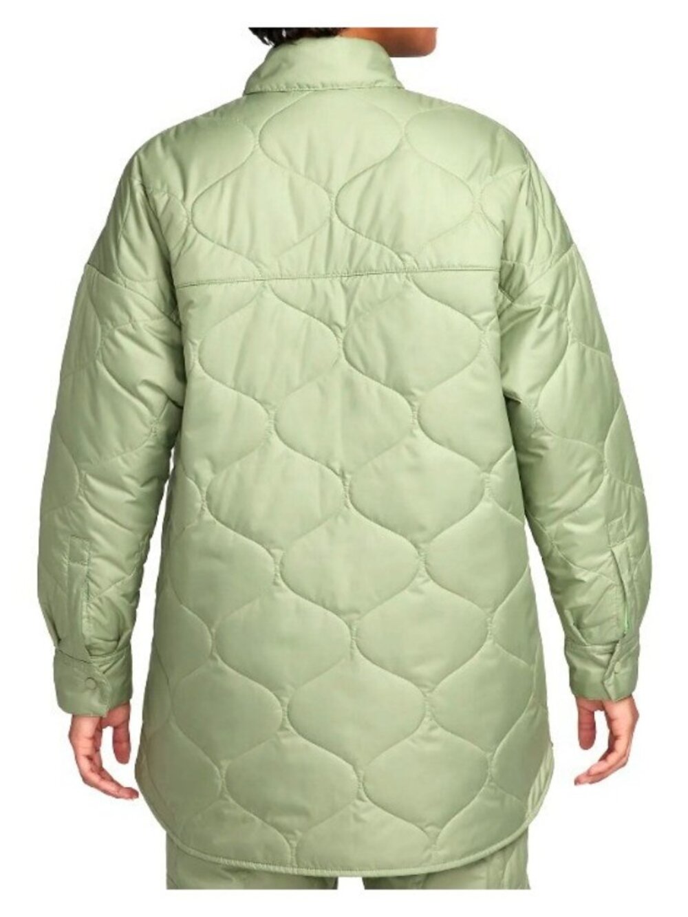 NEW Nike Essential Quilted Green Trench LS Snap Button Coat FB8732-386 Womens S